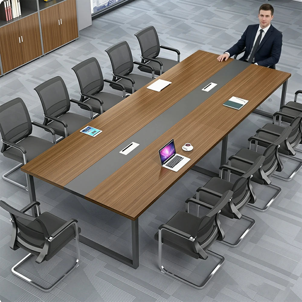 LIVARA 200/240cm Office Conference Table with 25mm Desktop, Steel Frame & Cable Management - Walnut