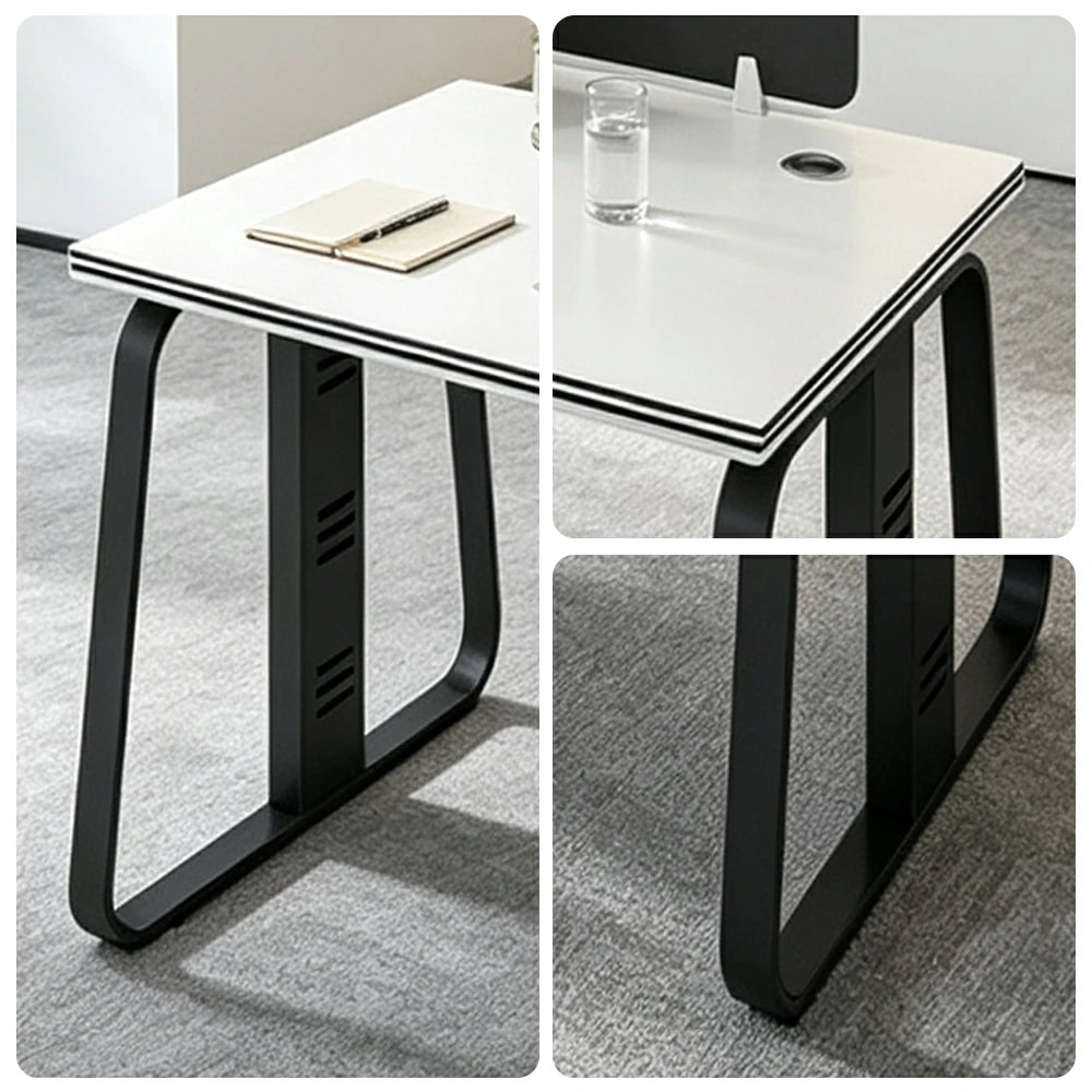 LIVARA 120cm Single Person Office Desk with Privacy Divider, Carbon Steel Frame & Cable Management, Cabinet & Chair Excluded - White & Black