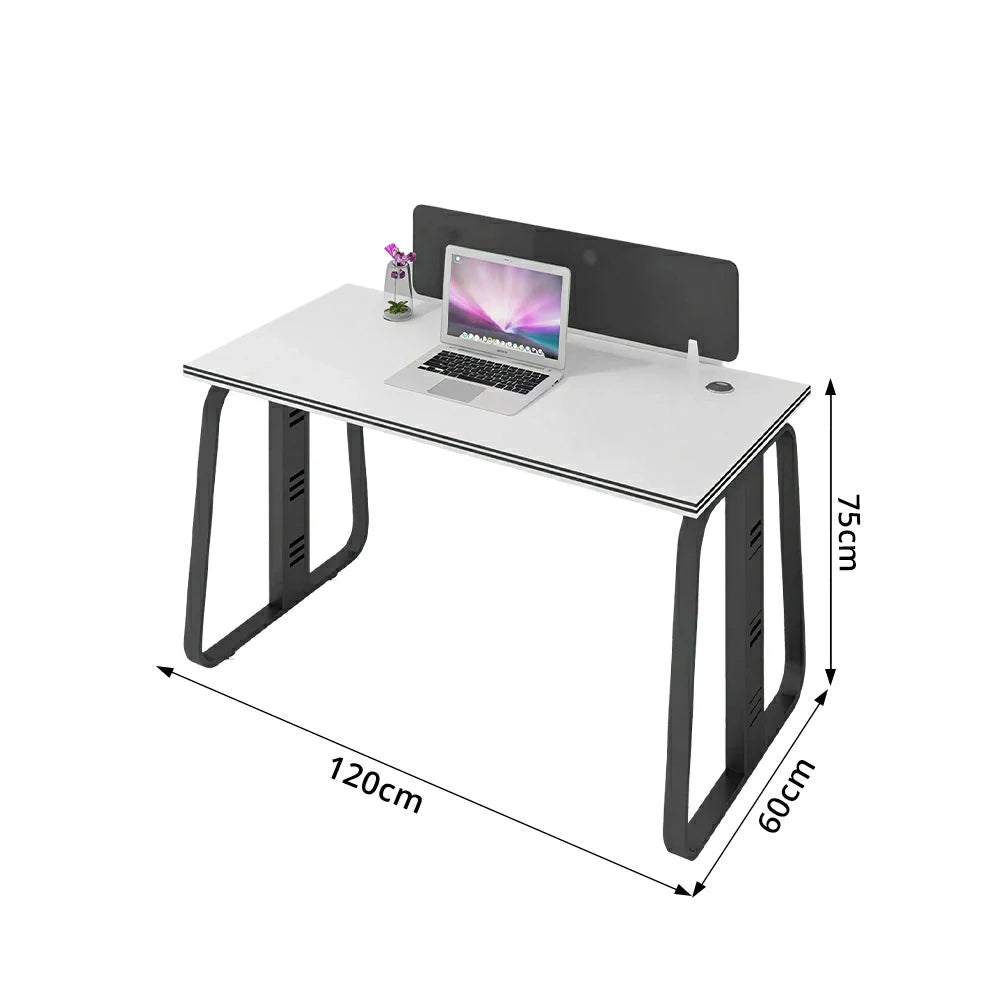 LIVARA 120cm Single Person Office Desk with Privacy Divider, Carbon Steel Frame & Cable Management, Cabinet & Chair Excluded - White & Black