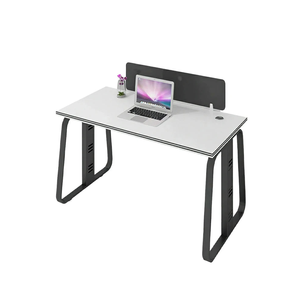 LIVARA 120cm Single Person Office Desk with Privacy Divider, Carbon Steel Frame & Cable Management, Cabinet & Chair Excluded - White & Black
