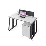 LIVARA 120cm Single Person Office Desk with Privacy Divider, Carbon Steel Frame, Cable Management & Lockable Mobile Cabinet - White & Black