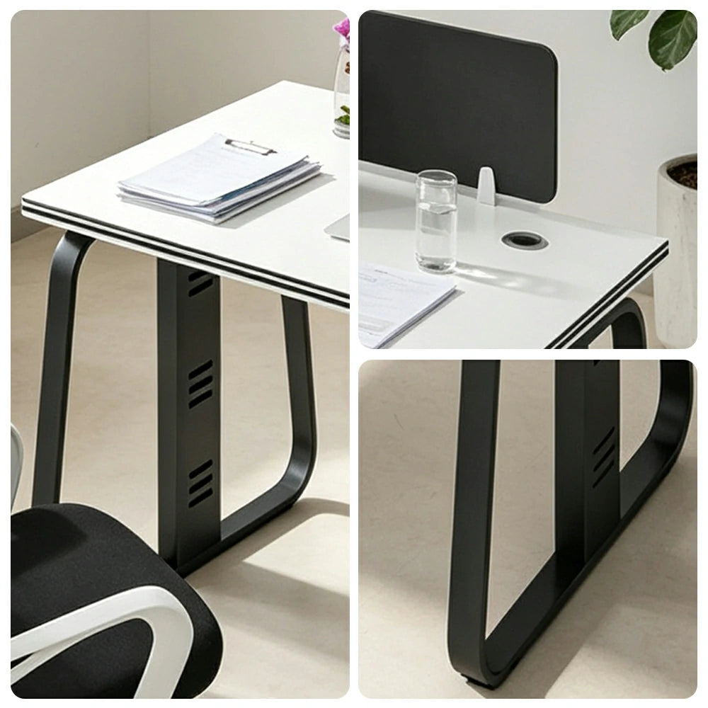 LIVARA 120cm Single Person Office Desk & Adjustable Chair Set with Privacy Divider, Carbon Steel Frame & Cable Management - White & Black