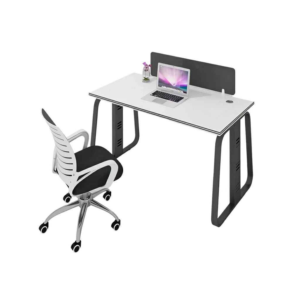 LIVARA 120cm Single Person Office Desk & Adjustable Chair Set with Privacy Divider, Carbon Steel Frame & Cable Management - White & Black