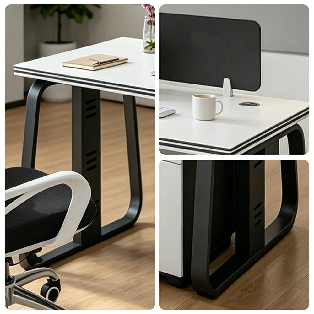 LIVARA 120cm Single Person Office Desk Set with Privacy Divider, Adjustable Chair, Cable Management & Lockable Mobile Cabinet - White & Black
