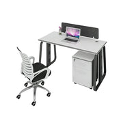 LIVARA 120cm Single Person Office Desk Set with Privacy Divider, Adjustable Chair, Cable Management & Lockable Mobile Cabinet - White & Black