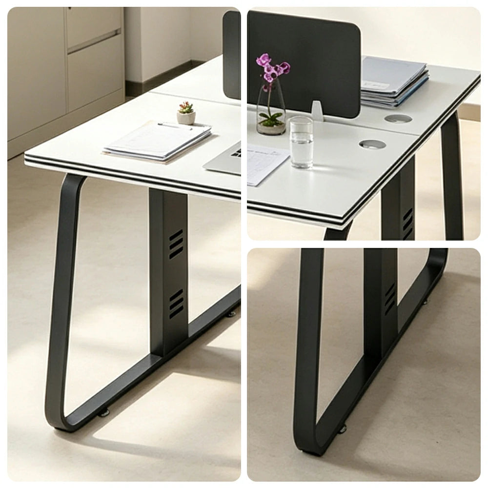 LIVARA 120cm 2 Person Office Workstation with Privacy Divider, Carbon Steel Frame & Cable Management, Cabinet & Chairs Excluded - White & Black