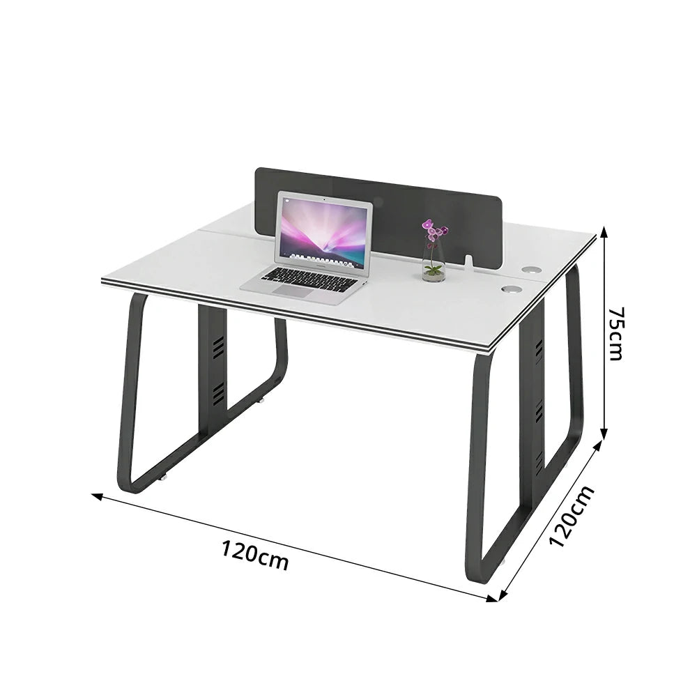 LIVARA 120cm 2 Person Office Workstation with Privacy Divider, Carbon Steel Frame & Cable Management, Cabinet & Chairs Excluded - White & Black