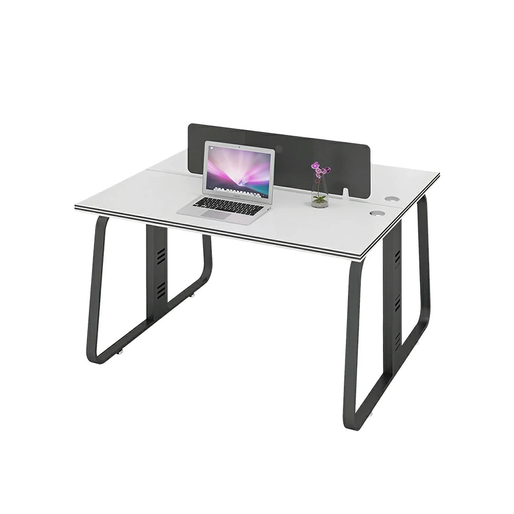 LIVARA 120cm 2 Person Office Workstation with Privacy Divider, Carbon Steel Frame & Cable Management, Cabinet & Chairs Excluded - White & Black