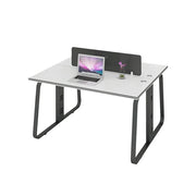 LIVARA 120cm 2 Person Office Workstation with Privacy Divider, Carbon Steel Frame & Cable Management, Cabinet & Chairs Excluded - White & Black