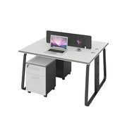 LIVARA 120cm 2 Person Office Workstation with Privacy Divider, Carbon Steel Frame, Cable Management & 2 Lockable Mobile Cabinets - White & Black