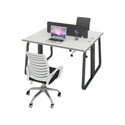 LIVARA 120cm 2 Person Office Workstation with Privacy Divider, Carbon Steel Frame, Cable Management & 2 Adjustable Chairs - White & Black