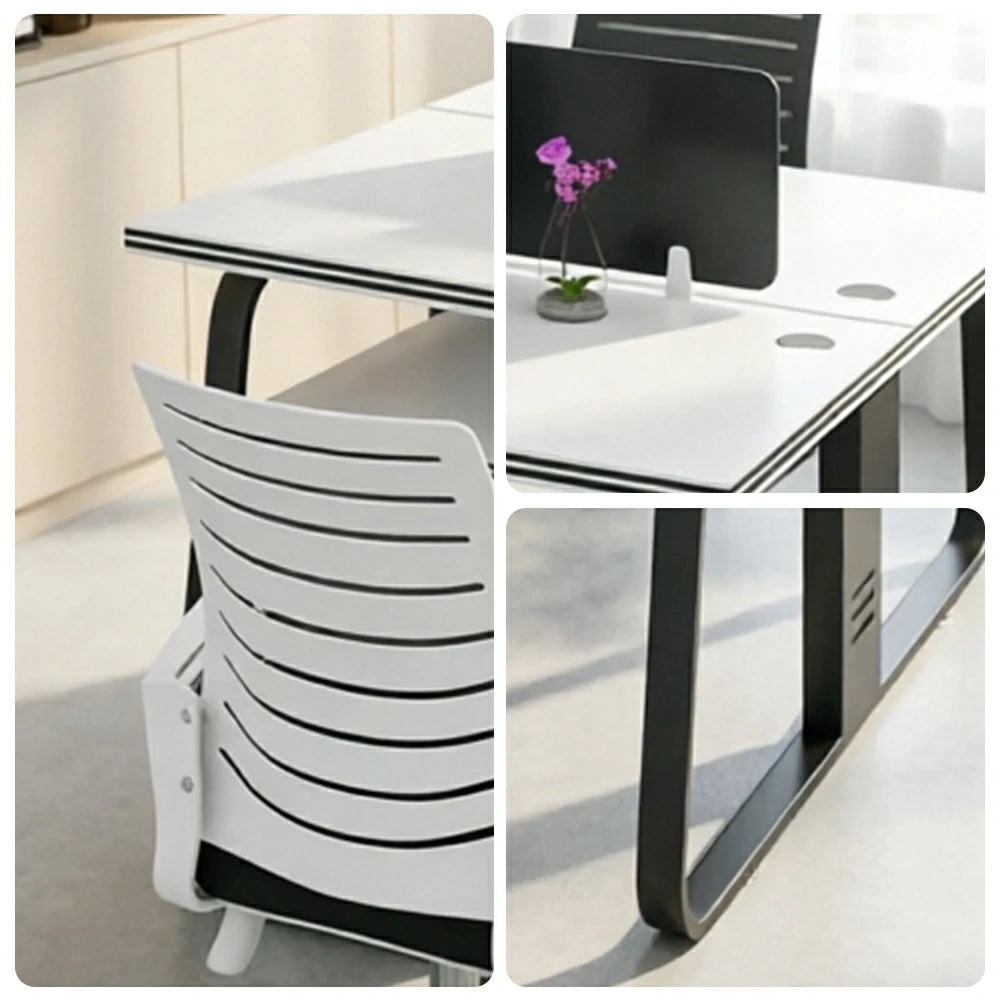 LIVARA 120cm 2 Person Office Workstation with Privacy Divider, Cable Management, 2 Adjustable Chairs & 2 Lockable Mobile Cabinets - White & Black