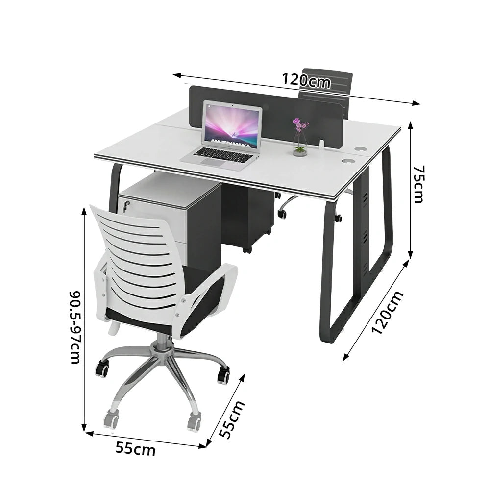 LIVARA 120cm 2 Person Office Workstation with Privacy Divider, Cable Management, 2 Adjustable Chairs & 2 Lockable Mobile Cabinets - White & Black