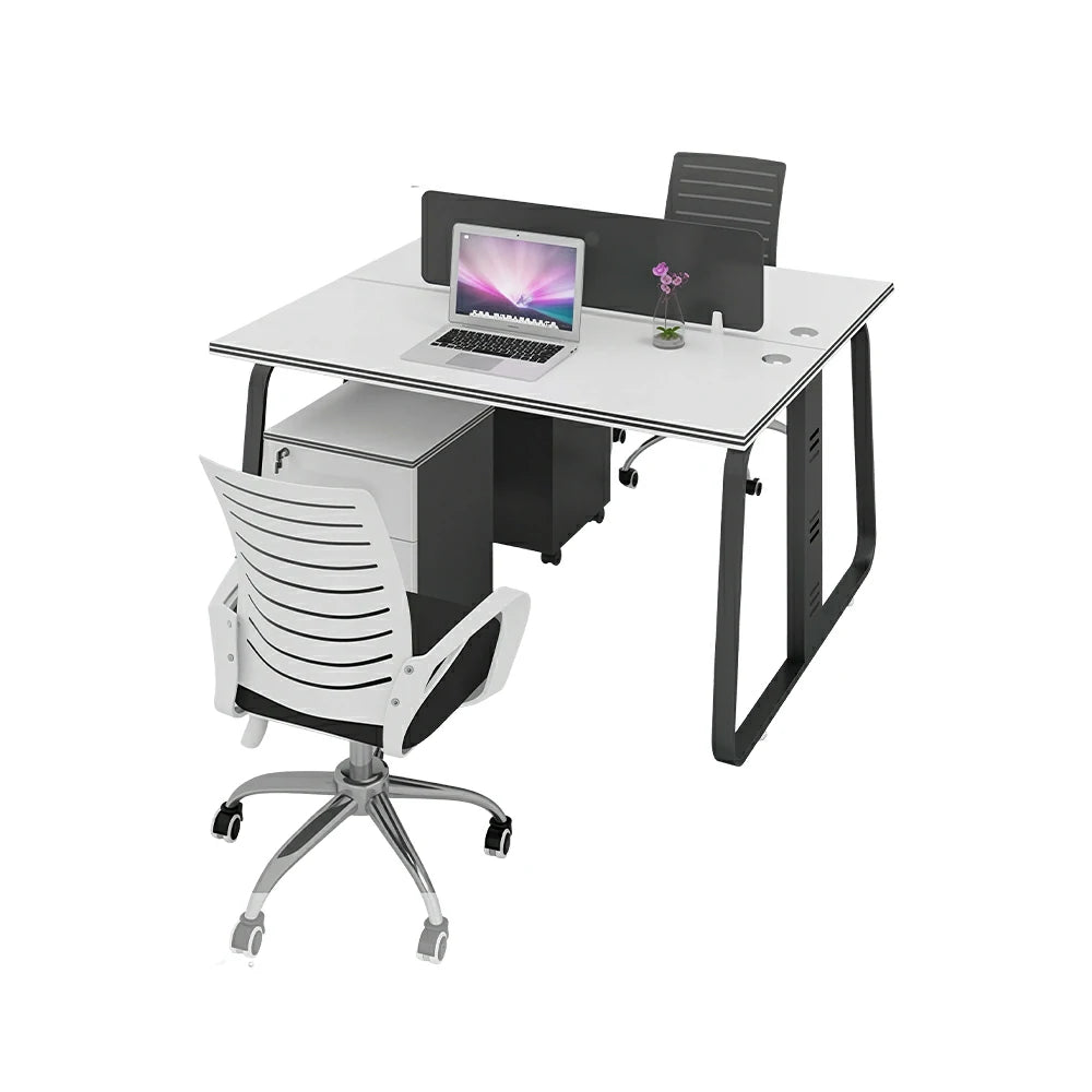 LIVARA 120cm 2 Person Office Workstation with Privacy Divider, Cable Management, 2 Adjustable Chairs & 2 Lockable Mobile Cabinets - White & Black