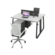 LIVARA 120cm 2 Person Office Workstation with Privacy Divider, Cable Management, 2 Adjustable Chairs & 2 Lockable Mobile Cabinets - White & Black