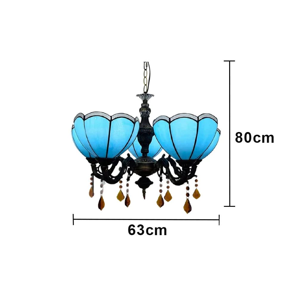 LIVARA Vintage European Stained Glass Chandelier Artistic Pendant Light 63x80cm Pattern Design for Dining Room Living Space - Blue