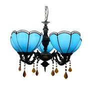 LIVARA Vintage European Stained Glass Chandelier Artistic Pendant Light 63x80cm Pattern Design for Dining Room Living Space - Blue