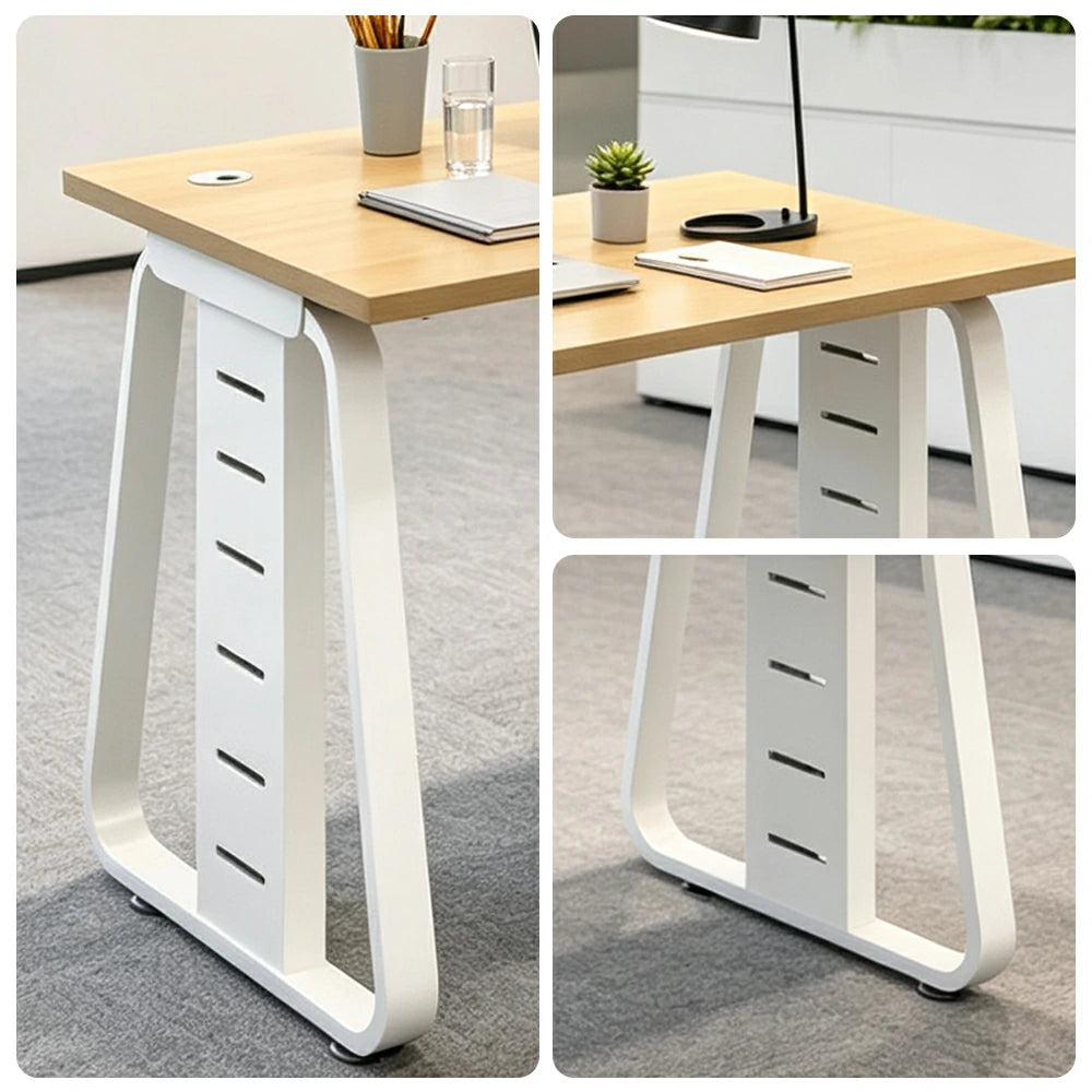 LIVARA 120cm Single Person Office Desk, Upgraded Steel Frame, Hidden Cable Management, Socket Ready & Adjustable Feet - Light Wood & White