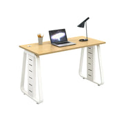 LIVARA 120cm Single Person Office Desk, Upgraded Steel Frame, Hidden Cable Management, Socket Ready & Adjustable Feet - Light Wood & White