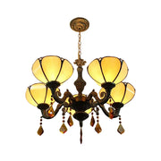LIVARA 5-Light Stained Glass Chandelier Vintage Pendant Light Adjustable Chain 63x80cm Modern European Style for Dining Living Room