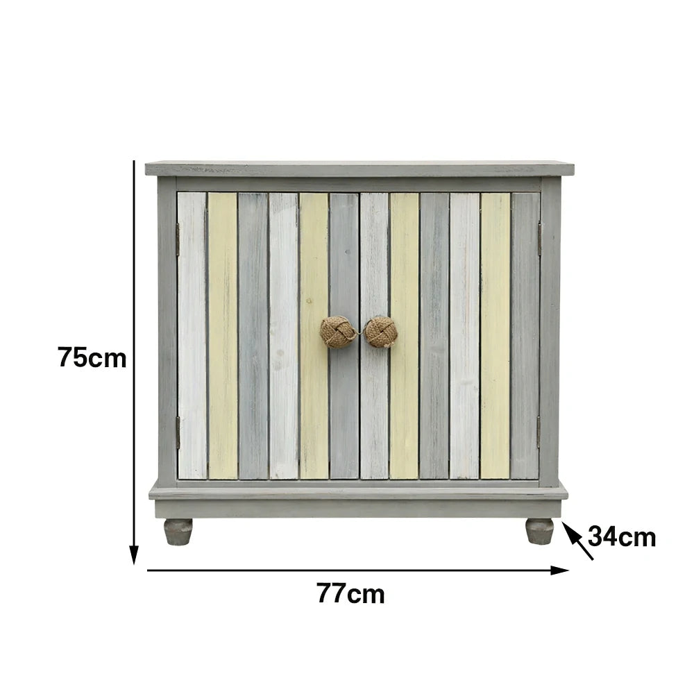 LIVARA Vintage Storage Cabinet Double Door Sideboard Solid Wood MDF Carved Panel French Country Style with Rope Handles