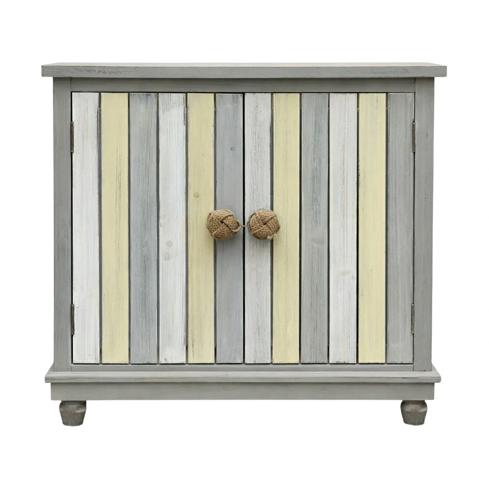 LIVARA Vintage Storage Cabinet Double Door Sideboard Solid Wood MDF Carved Panel French Country Style with Rope Handles