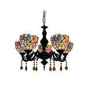 LIVARA 5-Light Stained Glass Chandelier Vintage Pendant Light Adjustable Chain 60x80cm Bird Pattern Design for Dining Living Room