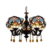 LIVARA 5-Light Stained Glass Chandelier Vintage Pendant Light Adjustable Chain 63x80cm Heart Pattern Design for Dining Living Room