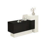 LIVARA Modern Two-Level Reception Counter with Raised Side Cabinet for Retail Store - White & Black, High Cabinet Left