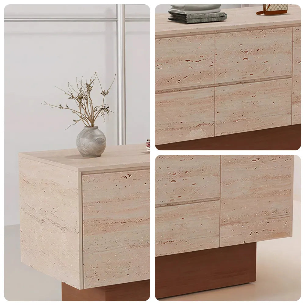LIVARA 120/180cm Retail Island Display Cabinet with Multi-Drawer Storage for Clothing Store - Faux Travertine & Oak Base