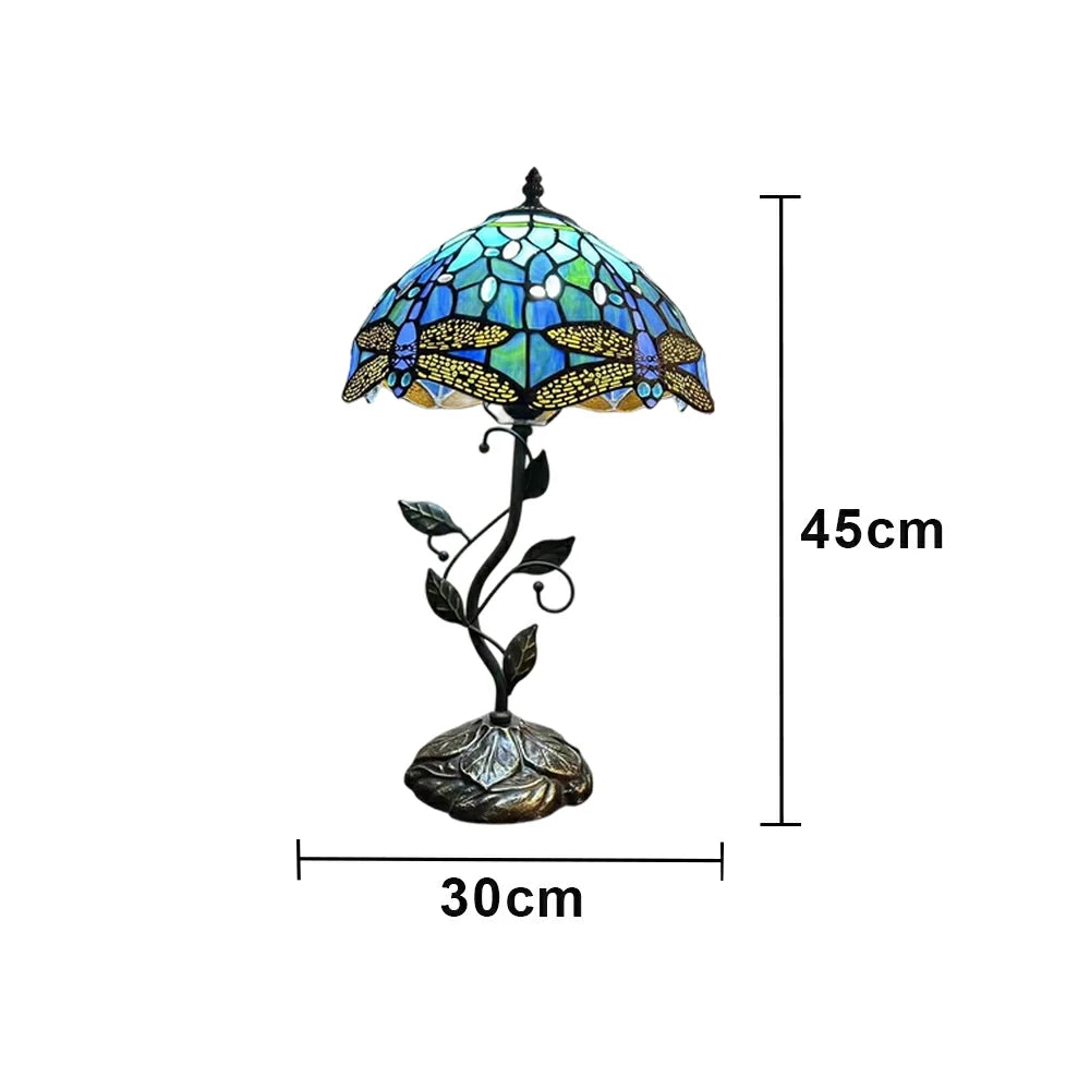 LIVARA Tiffany Stained Glass Table Lamp Pull Chain Switch 30x45cm for Bedroom Living Room Study - Royal Blue