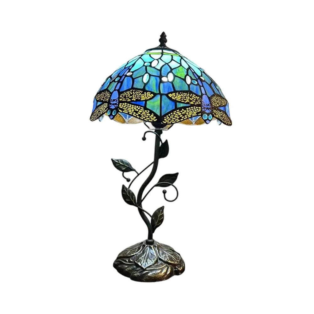 LIVARA Tiffany Stained Glass Table Lamp Pull Chain Switch 30x45cm for Bedroom Living Room Study - Royal Blue