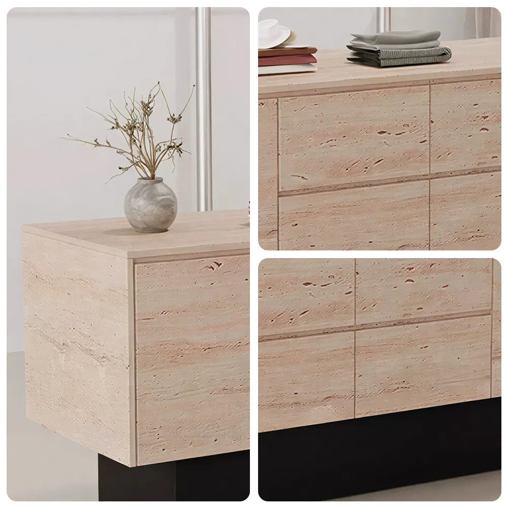 LIVARA 120/180cm Retail Island Display Cabinet with Multi-Drawer Storage for Clothing Store - Faux Travertine & Black Base