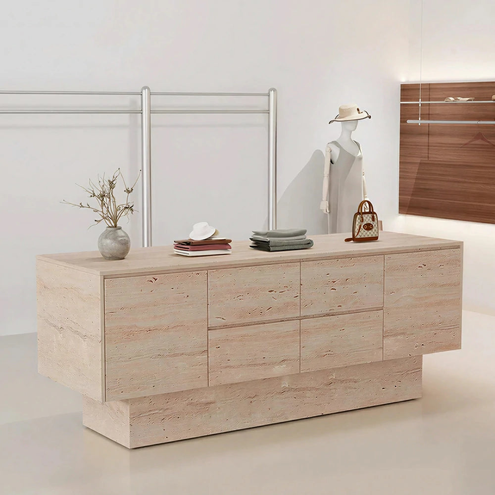 LIVARA 120/180cm Retail Island Display Cabinet with Multi-Drawer Storage for Clothing Store - All Faux Travertine