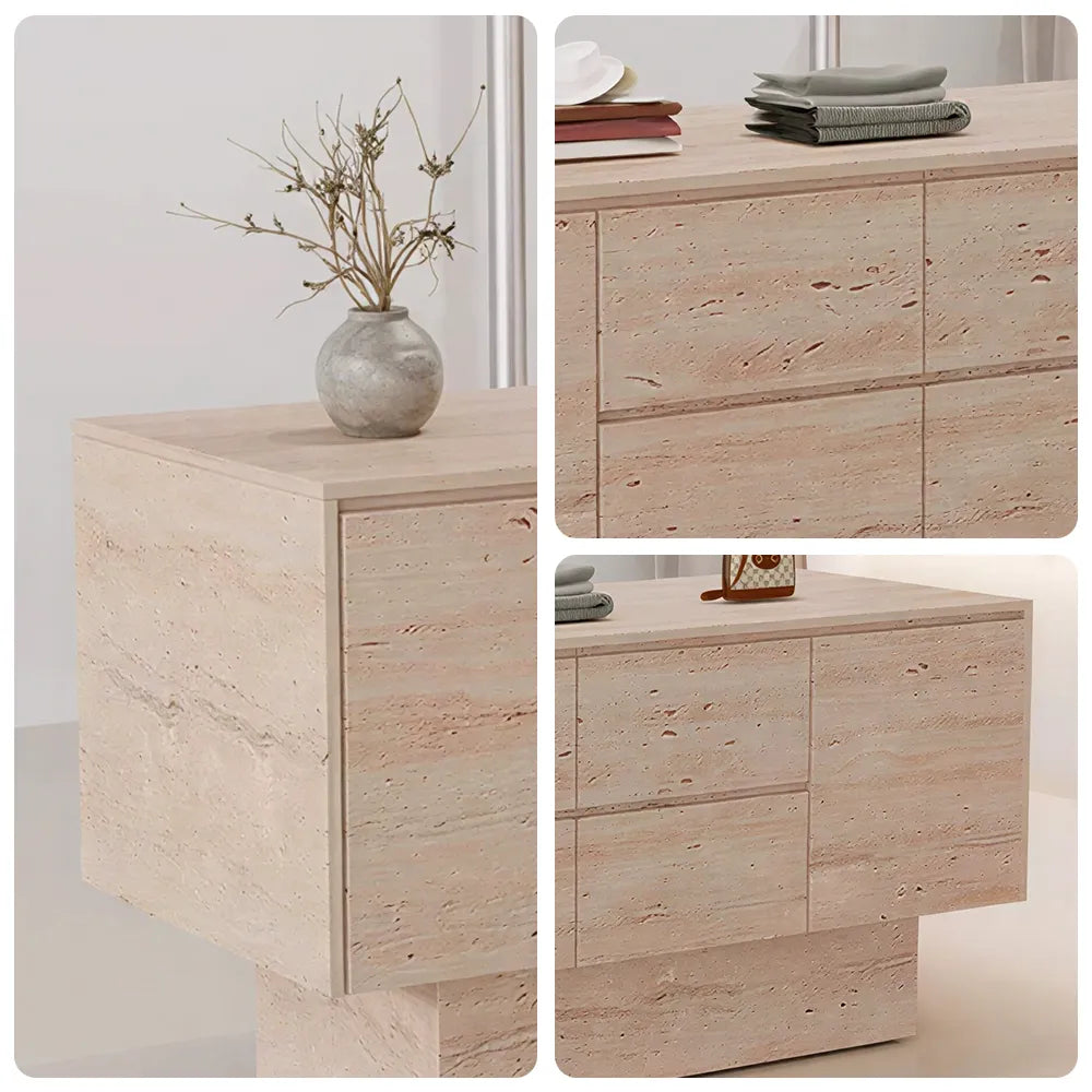 LIVARA 120/180cm Retail Island Display Cabinet with Multi-Drawer Storage for Clothing Store - All Faux Travertine