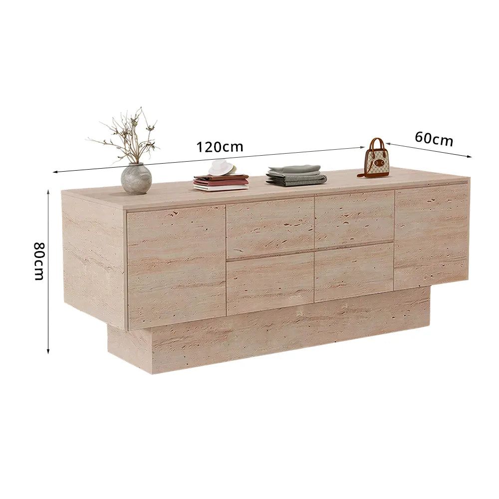 LIVARA 120/180cm Retail Island Display Cabinet with Multi-Drawer Storage for Clothing Store - All Faux Travertine