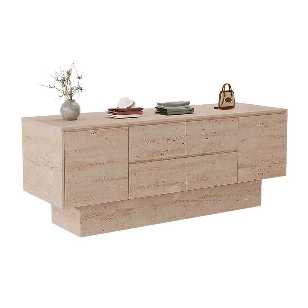LIVARA 120/180cm Retail Island Display Cabinet with Multi-Drawer Storage for Clothing Store - All Faux Travertine