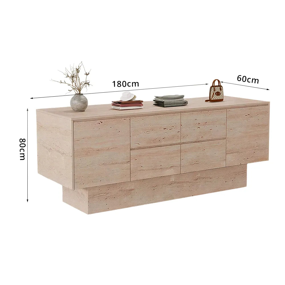 LIVARA 120/180cm Retail Island Display Cabinet with Multi-Drawer Storage for Clothing Store - All Faux Travertine