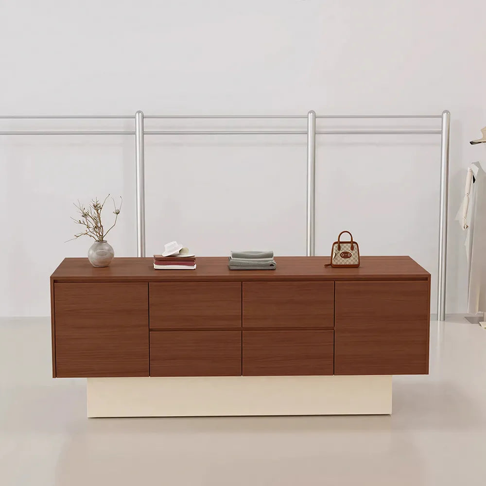 LIVARA 120/180cm Retail Island Display Cabinet with Multi-Drawer Storage for Clothing Store - Oak & Cream Base