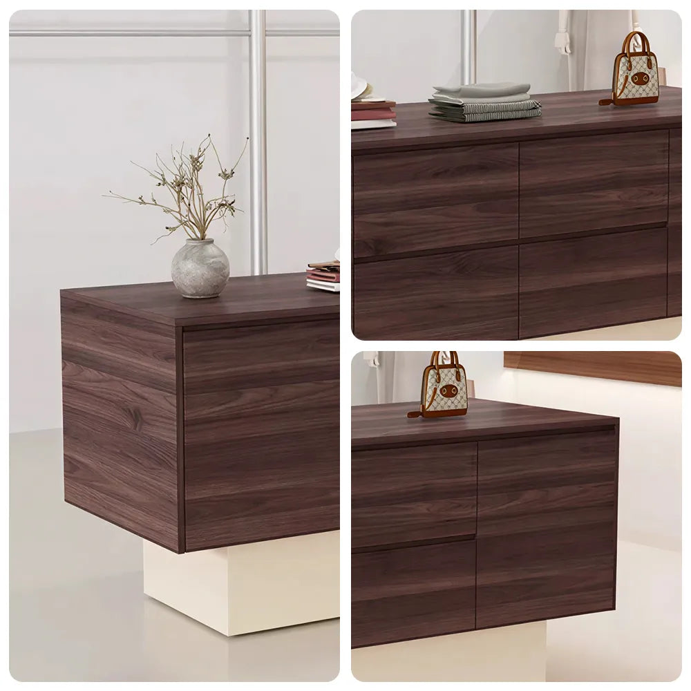 LIVARA 120/180cm Retail Island Display Cabinet with Multi-Drawer Storage for Clothing Store - Walnut & Cream Base