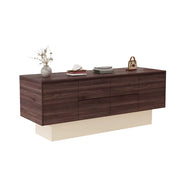 LIVARA 120/180cm Retail Island Display Cabinet with Multi-Drawer Storage for Clothing Store - Walnut & Cream Base