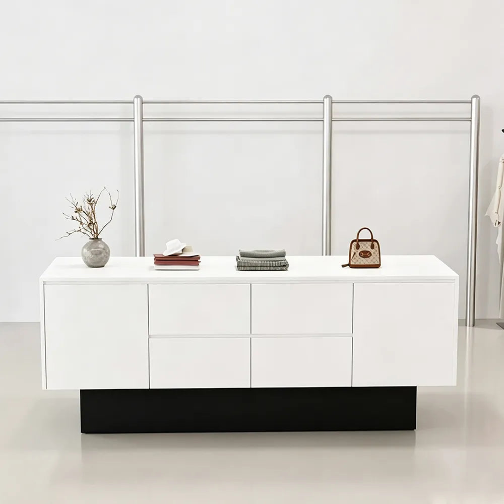 LIVARA 120/180cm Retail Island Display Cabinet with Multi-Drawer Storage for Clothing Store - White & Black Base