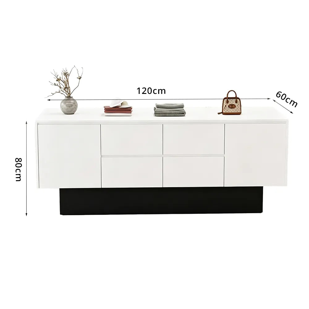LIVARA 120/180cm Retail Island Display Cabinet with Multi-Drawer Storage for Clothing Store - White & Black Base