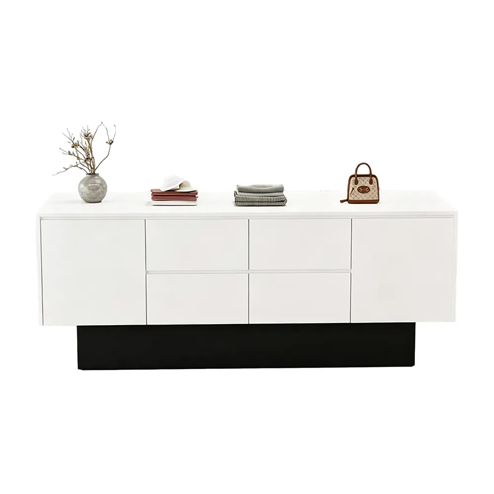 LIVARA 120/180cm Retail Island Display Cabinet with Multi-Drawer Storage for Clothing Store - White & Black Base