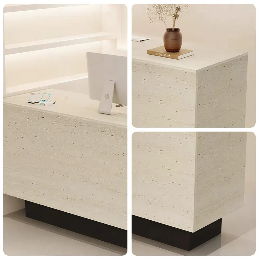 LIVARA 120/180cm Reception Counter with Multi-Compartment Storage for Retail Store and Salon - Travertine & Black Base