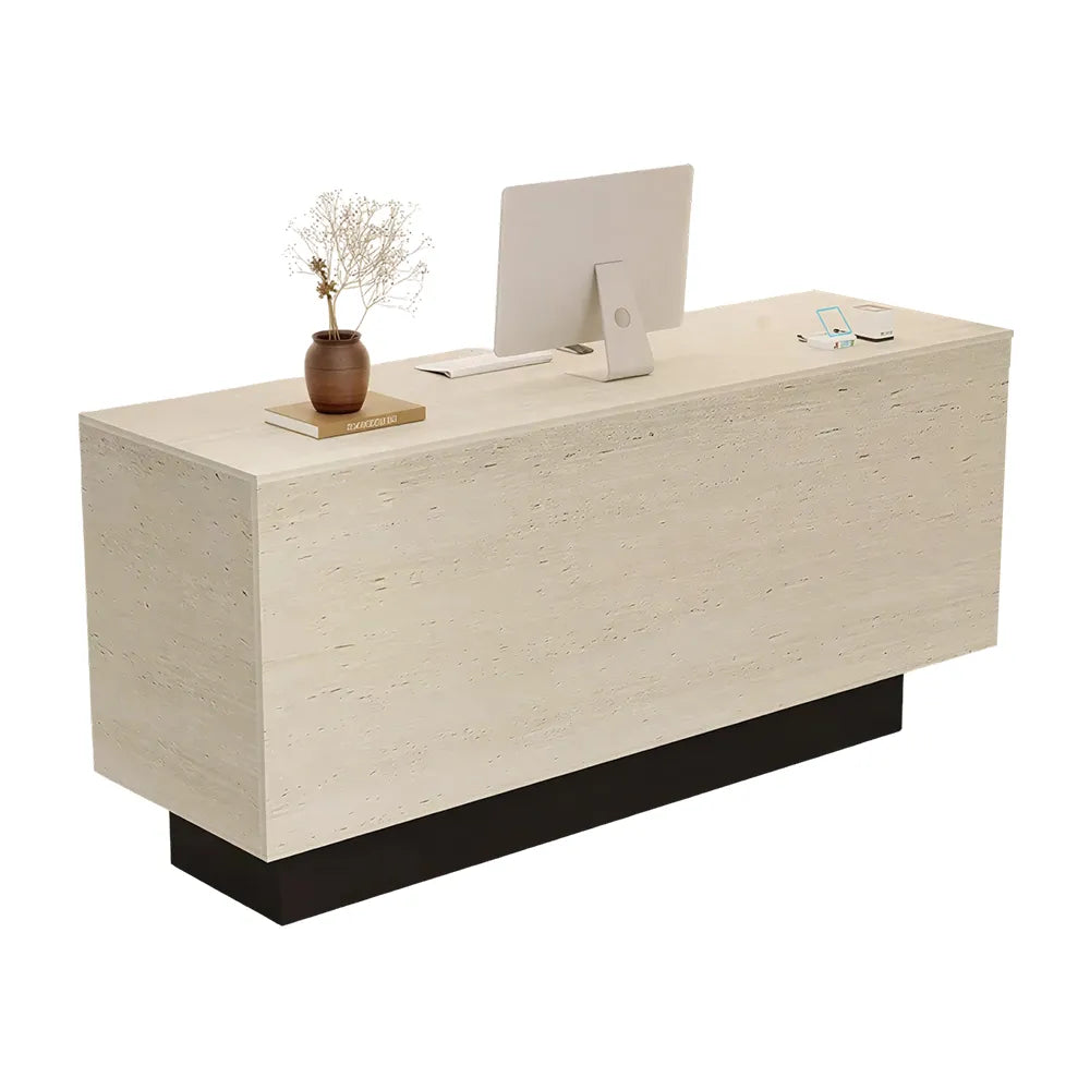 LIVARA 120/180cm Reception Counter with Multi-Compartment Storage for Retail Store and Salon - Travertine & Black Base