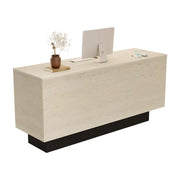 LIVARA 120/180cm Reception Counter with Multi-Compartment Storage for Retail Store and Salon - Travertine & Black Base