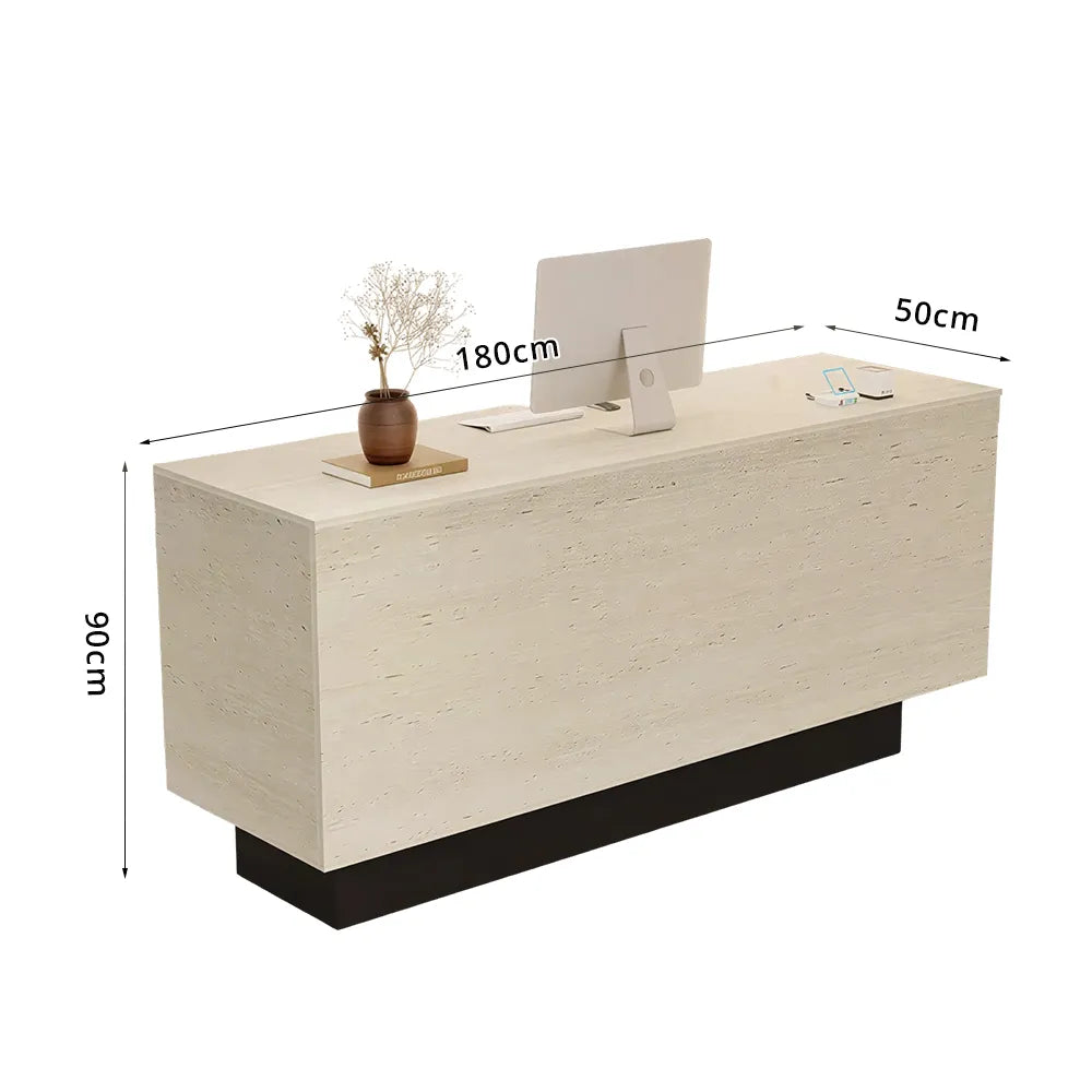 LIVARA 120/180cm Reception Counter with Multi-Compartment Storage for Retail Store and Salon - Travertine & Black Base