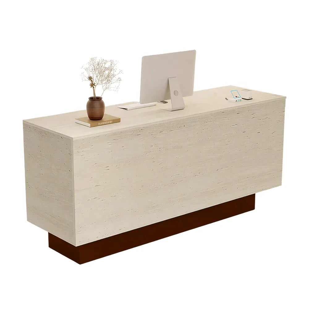 LIVARA 120/180cm Reception Counter with Multi-Compartment Storage for Retail Store and Salon - Travertine & Wood Base