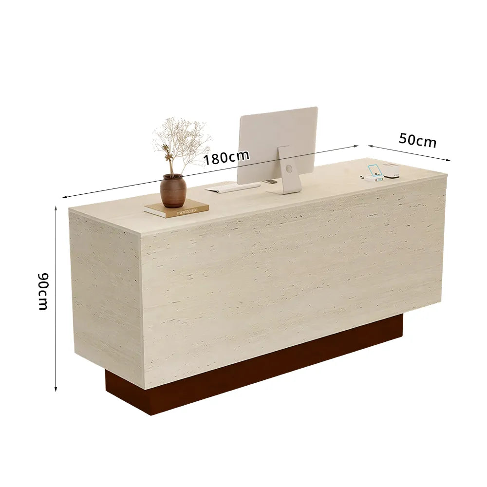 LIVARA 120/180cm Reception Counter with Multi-Compartment Storage for Retail Store and Salon - Travertine & Wood Base